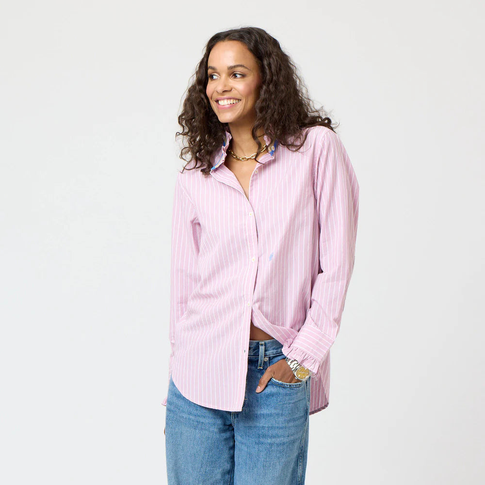 Kerri Rosenthal Mia Stripe Ruffle Shirt - Mauve