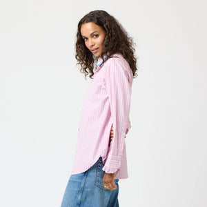 Kerri Rosenthal Mia Stripe Ruffle Shirt - Mauve