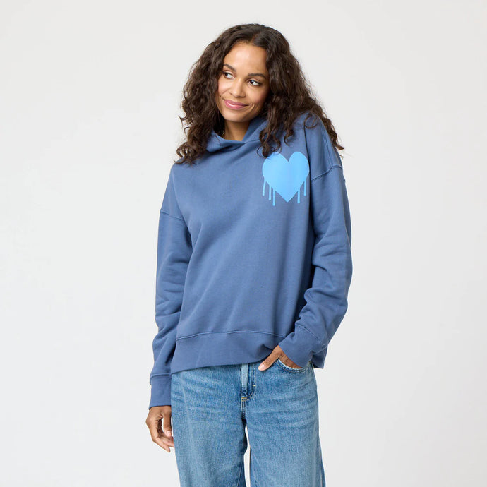 Kerri Rosenthal Boyfriend Drippy Heart Hoodie - Washed Indigo