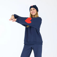 Load image into Gallery viewer, Kerri Rosenthal Benton Imperfect Heart Patch Sweatshirt - Indigo Blue