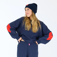 Load image into Gallery viewer, Kerri Rosenthal Benton Imperfect Heart Patch Sweatshirt - Indigo Blue