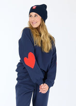 Load image into Gallery viewer, Kerri Rosenthal Benton Imperfect Heart Patch Sweatshirt - Indigo Blue