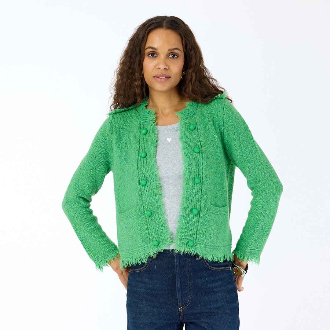Kerri Rosenthal Fringe Beaulero Cardigan - Grass Green