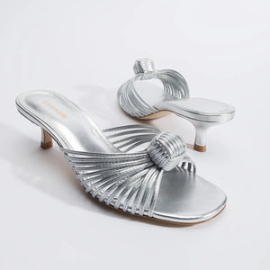 Larroude Valerie Mule - Silver Metallic Leather