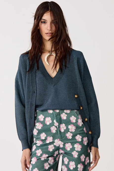 Lanthropy Aspen Lurex Cardigan - Teal