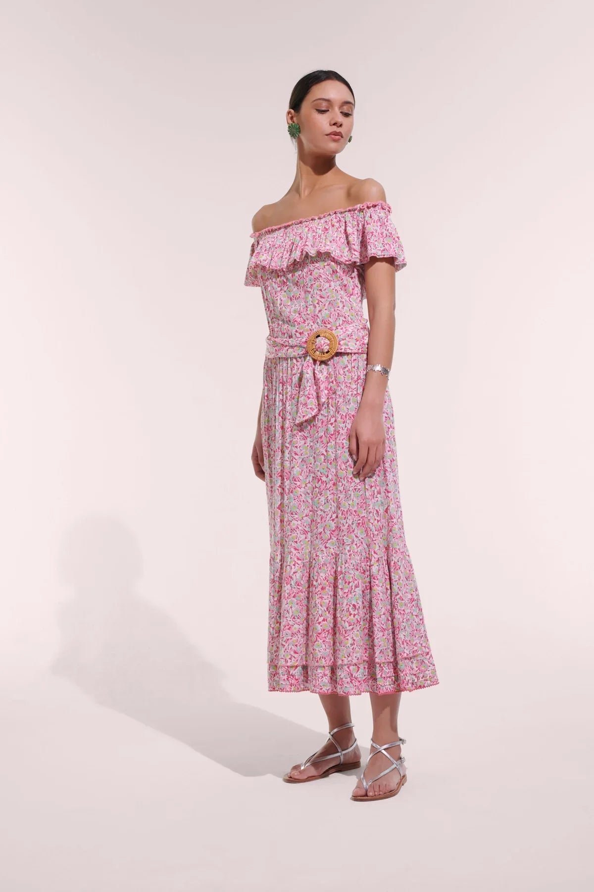 Long Dress Bella - Pink Ocean Flowers | Spring Collection | Poupette St Barth L / Pink Ocean Flowers / Viscose Crinkle