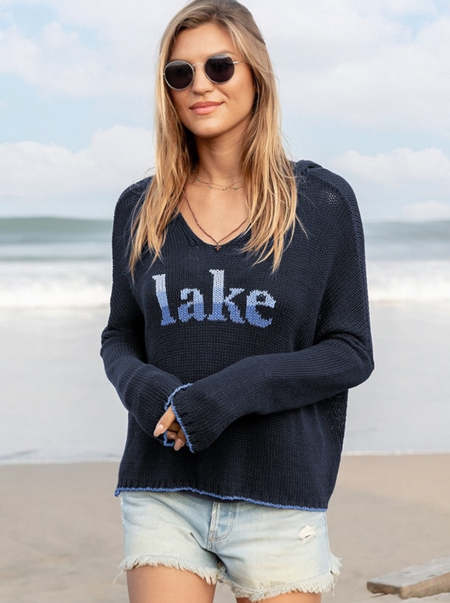 Wooden Ships Cropped Cotton Lake Multi Hoodie - Darkest Indigo