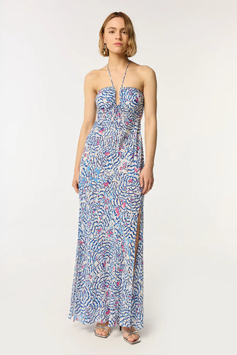 Poupette St. Barth Long Dress Carla - Blue Wings Flower