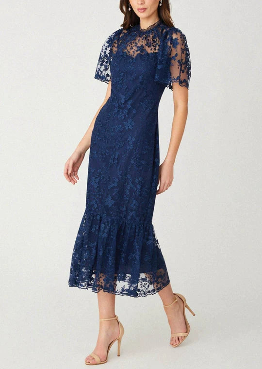 Shoshanna Women's Martine Floral Lace Midi-Dress - Navy