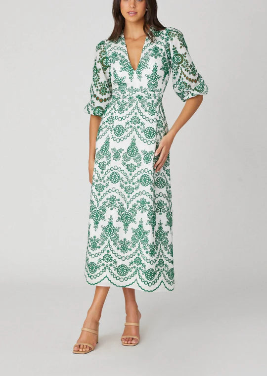 Shoshanna Glenda Dress - Emerald/Ivory