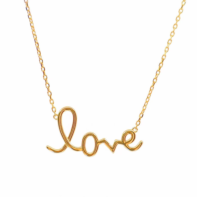 Love You More Script Love Gold Horizontal Necklace