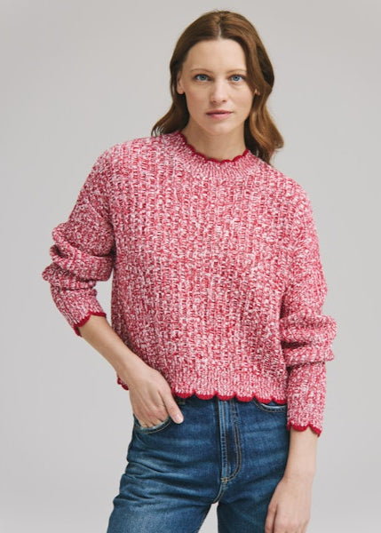 Autumn Cashmere Tipped Ladder Stitch Crew - Scarlet Combo