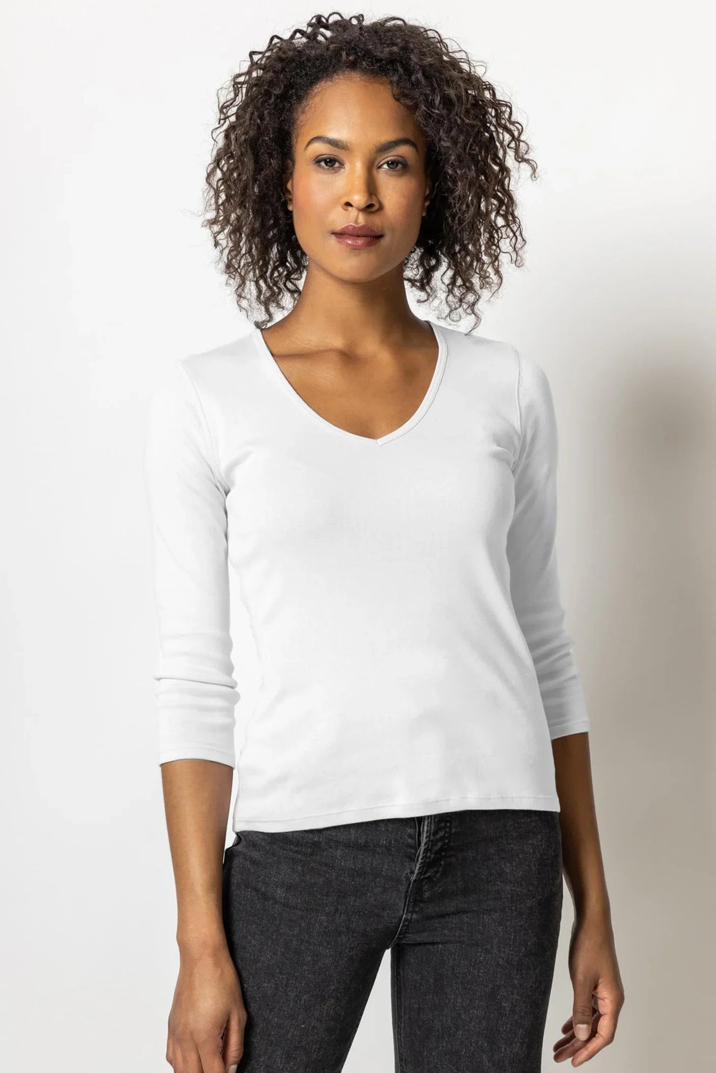 Lilla P 3/4 Sleeve V-Neck - White