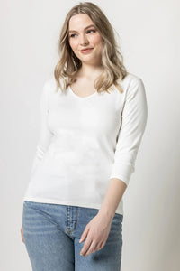 Lilla P 3/4 Sleeve V-Neck - White