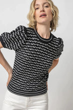 Load image into Gallery viewer, Lilla P Pointelle Crewneck Sweater - Black Stripe
