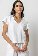 Load image into Gallery viewer, Lilla P Pleated Cap Sleeve V-Neck - White
