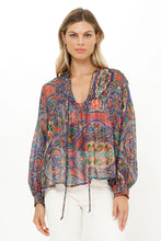 Load image into Gallery viewer, OLIPHANT V-Neck Pintuck Blouse - Persia Cobalt