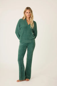 P.J. Salvage Campfire Cozy Feather Knit Quarter Zip Sweater - Sage Leaf