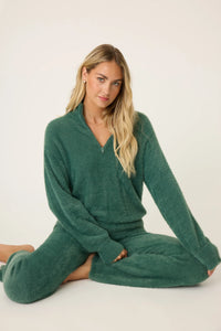 P.J. Salvage Campfire Cozy Feather Knit Quarter Zip Sweater - Sage Leaf