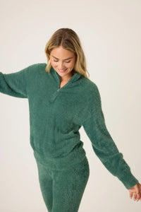 P.J. Salvage Campfire Cozy Feather Knit Quarter Zip Sweater - Sage Leaf