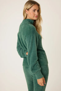 P.J. Salvage Campfire Cozy Feather Knit Quarter Zip Sweater - Sage Leaf