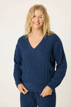 Load image into Gallery viewer, P.J. Salvage Chenille Cozy Cable Lounge V-Neck Sweater - Midnight