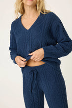 Load image into Gallery viewer, P.J. Salvage Chenille Cozy Cable Lounge V-Neck Sweater - Midnight