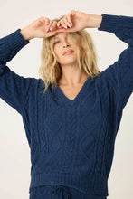 Load image into Gallery viewer, P.J. Salvage Chenille Cozy Cable Lounge V-Neck Sweater - Midnight