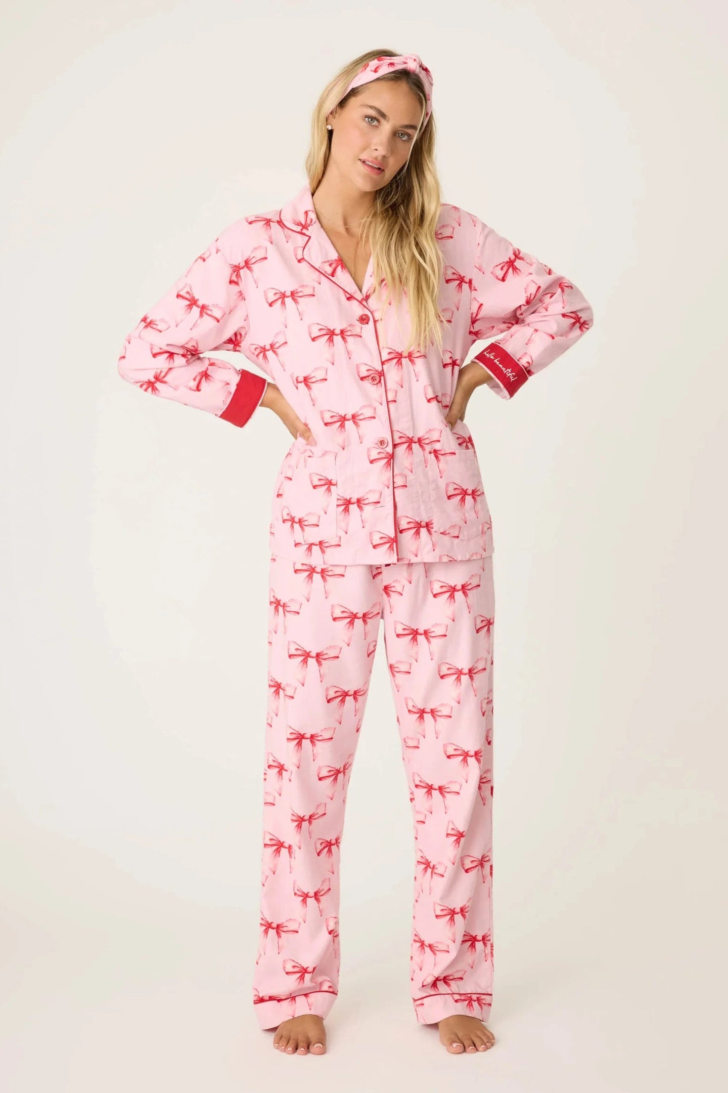 P.J. Salvage Ribbons & Bows Flannel PJ Set - Candy Pink