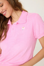 Load image into Gallery viewer, P.J. Salvage Happiest On The Court Pickleball Vintage Terry Polo Top - Bubblegum