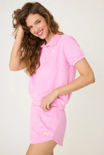 Load image into Gallery viewer, P.J. Salvage Happiest On The Court Pickleball Vintage Terry Polo Top - Bubblegum