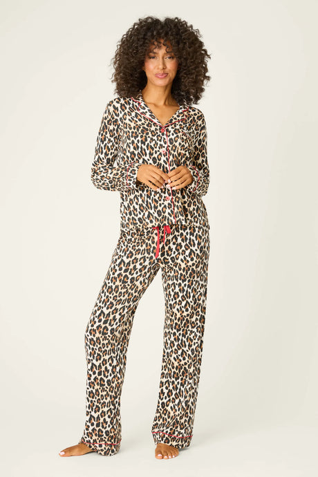 CHG P.J. Salvage Holiday Dreams Leopard Print Pants Set - Natural