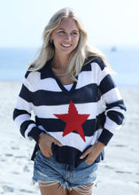 Load image into Gallery viewer, Wooden Ships Star L/S Polo Cotton - Darkest Indigo/White/Red