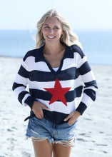 Load image into Gallery viewer, Wooden Ships Star L/S Polo Cotton - Darkest Indigo/White/Red