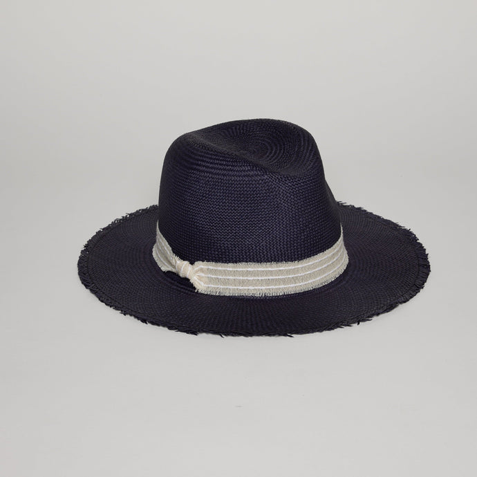 Hat Attack Lucy Fringed Panama Continental - Navy