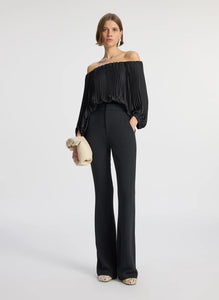 A.L.C. Sienna Satin Pleated Off Shoulder Top - Black