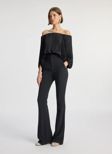 A.L.C. Sienna Satin Pleated Off Shoulder Top - Black