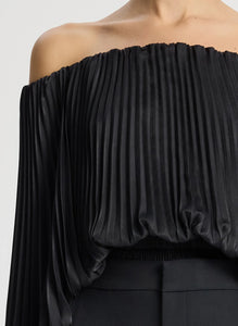 A.L.C. Sienna Satin Pleated Off Shoulder Top - Black