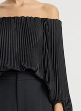 Load image into Gallery viewer, A.L.C. Sienna Satin Pleated Off Shoulder Top - Black