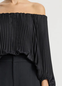 A.L.C. Sienna Satin Pleated Off Shoulder Top - Black