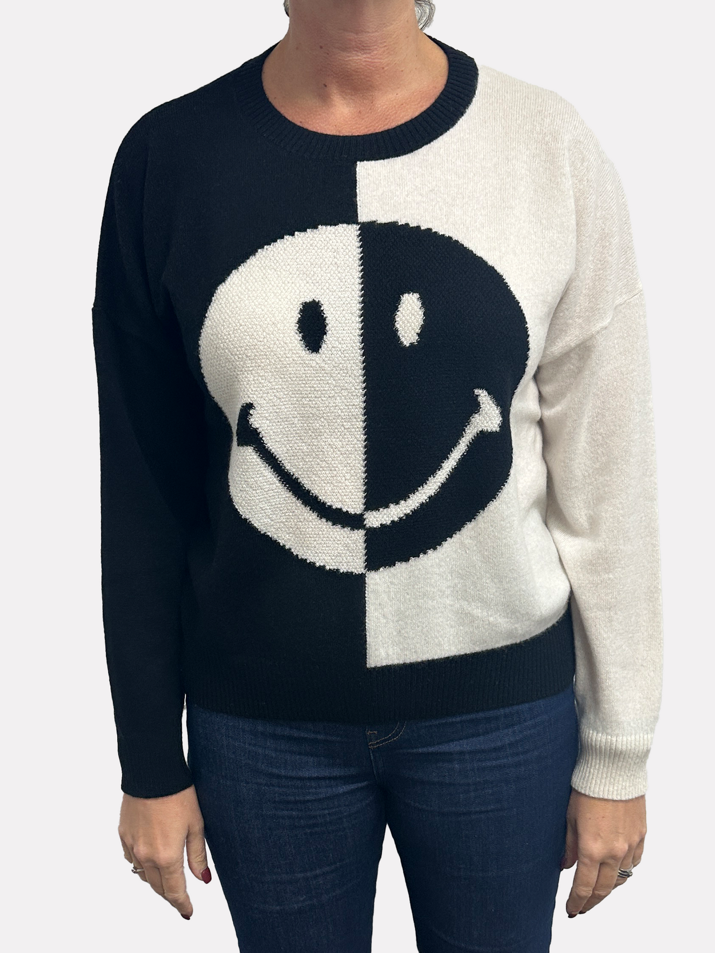 Brodie Split Smiley Crew - Black/Organic White