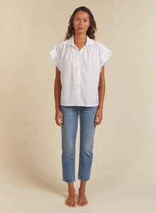 Trovata Marianne "B" Ruffle Sleeve Shirt - White