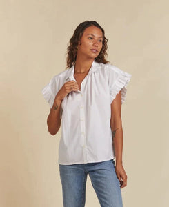 Trovata Marianne "B" Ruffle Sleeve Shirt - White
