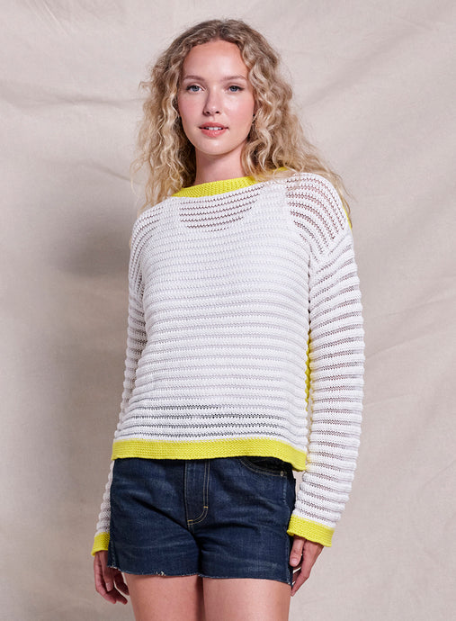 Sundry Open Knit Color Block Sweater - Optic White