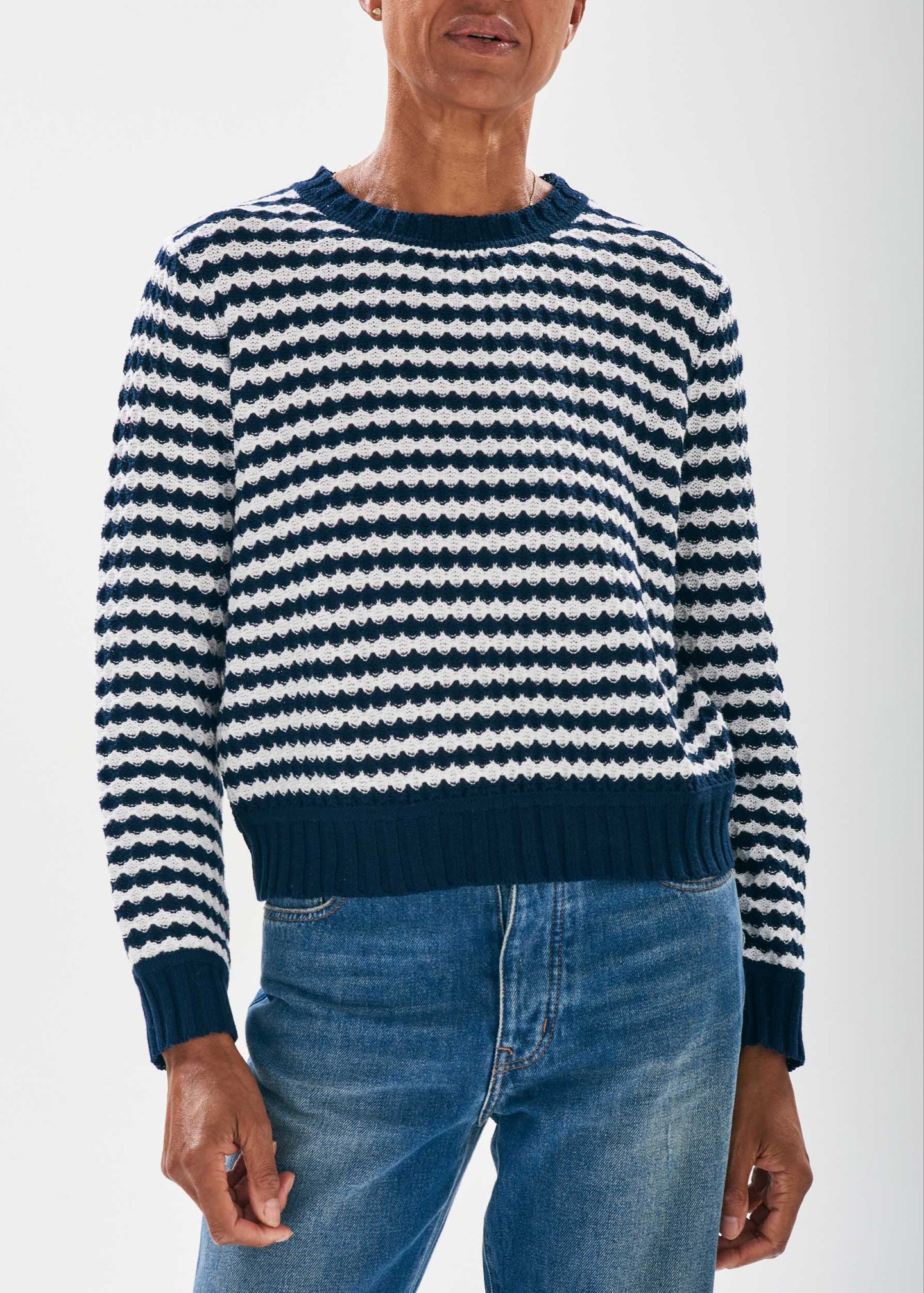 Jumper 1234 Shell Stripe Crew - Navy/White