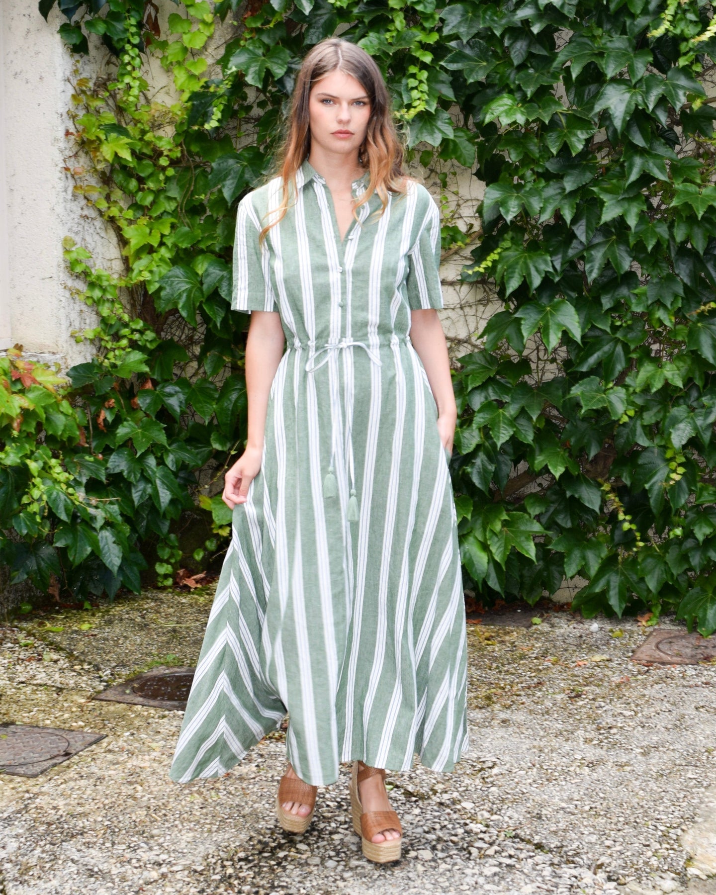 Never A Wallflower Kelli Short Sleeve Maxi Dress - Green Stripe