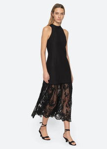 Sea Marja Embroidery Mesh Combo Tank Dress - Black