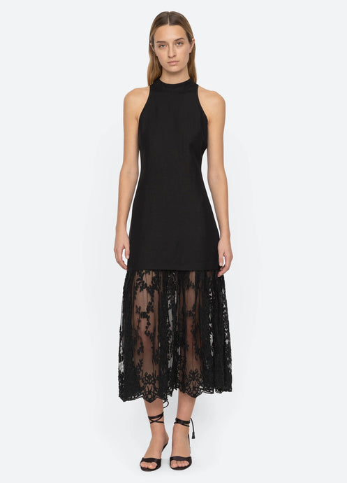 Sea Marja Embroidery Mesh Combo Tank Dress - Black