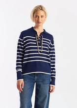 Load image into Gallery viewer, Brodie WISPR Stripe Lace-up Knit - Navy/Ivory