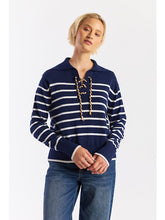 Load image into Gallery viewer, Brodie WISPR Stripe Lace-up Knit - Navy/Ivory